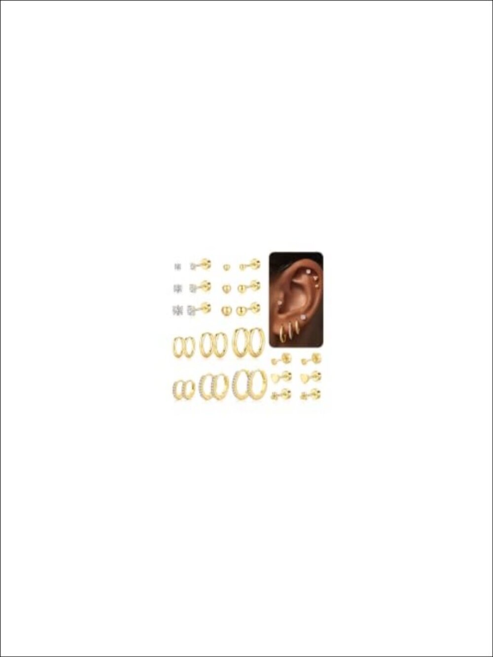 14K Gold Plated Hypoallergenic Chunky Hoop Earrings Set for Women 15 Pairs